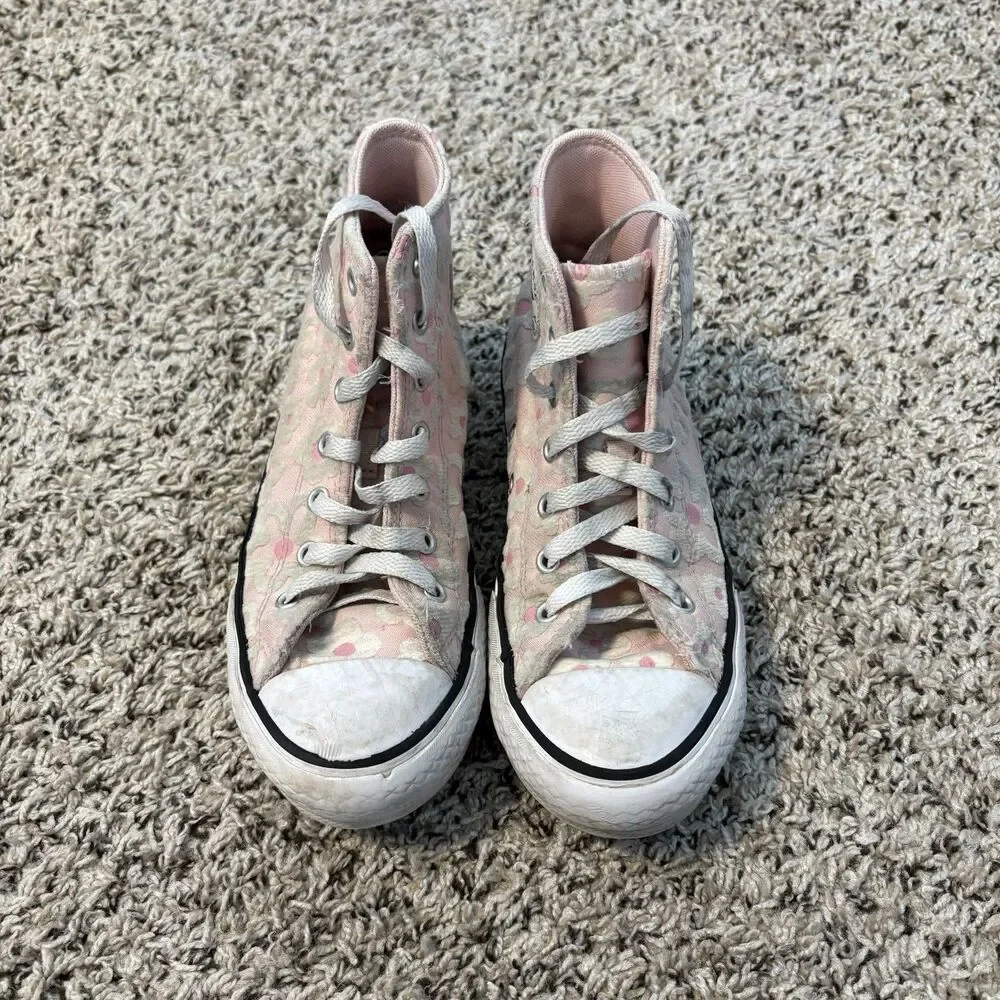 Converse Chuck Taylor All Star Floral High Top Sneakers Youth 3 Chenille Pink